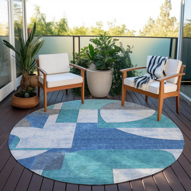 Machine Washable Indoor/Outdoor Cinead ACN1692 Teal Rug