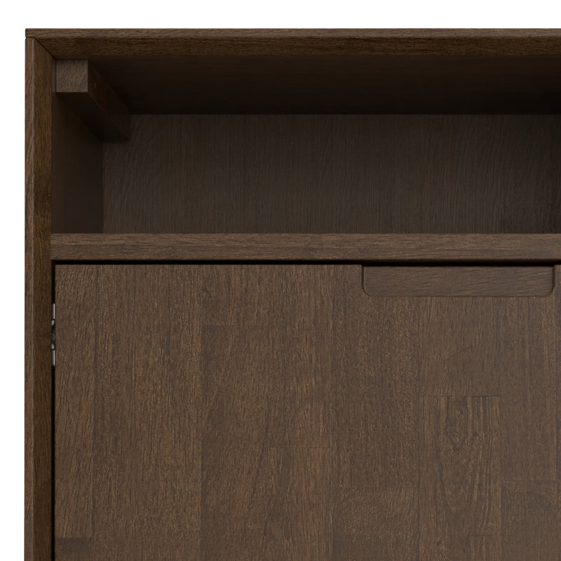 Walnut Brown Rubberwood Freestanding Storage Cabinet with Adjustable Shelving