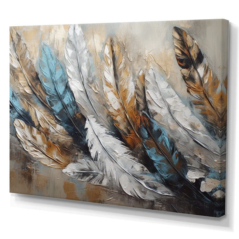 «Gold Feather Extravaganza II», reproduction d'art sur toile Glam Feather, Toile tendue, H 24 po x l 32 po x P 1 po