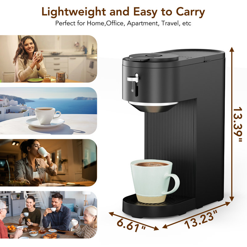 Single-Serve Coffee Maker – Compatible With Pods & Ground Coffee, 5 Brew Sizes (Up To 14 Oz), Adjustable Funnel, Compact Design, Fast Brew, Easy Clean – Perfect For Home, Office, Or On-The-Go (Light Black)