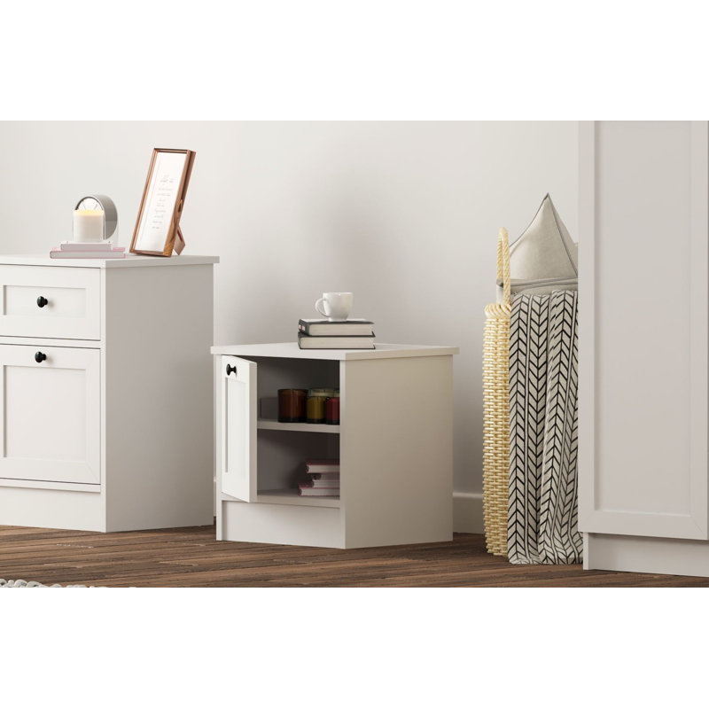 Modern Nightstand with MDF Profile Doors, Matte White, 17.7 x 25.2 x 15.7 inches | 100% Melamine Coated E1 Quality Chipboard, Thickness: 0.6 inches | Easy Assembly with Minifix System, Stylish & Functional Design for Bedroom