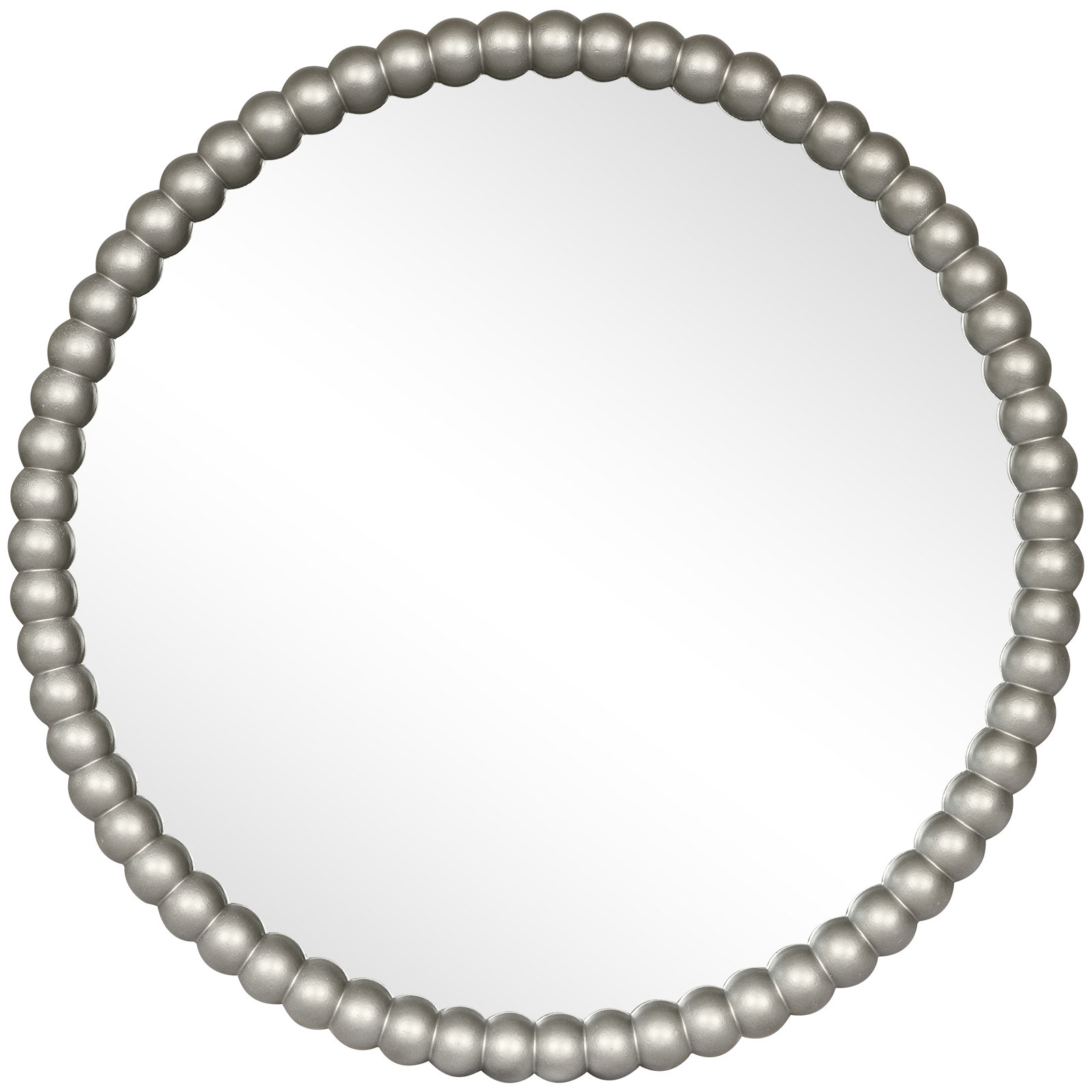 Ayde Round Solid Wood Bead Accent Mirror Home Decoration, Silver, 28" x 28"