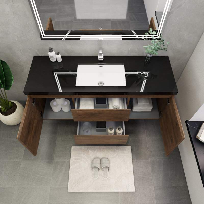 Castin 60" Wall-Mounted Single Bathroom Vanity Set, Rose Wood