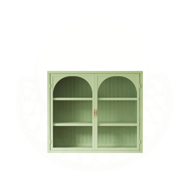 Armoire murale moderne à deux portes avec portes en verre, rangement à trois niveaux et motif tissé pour l'entrée, le salon, la salle de bain ou la salle à manger