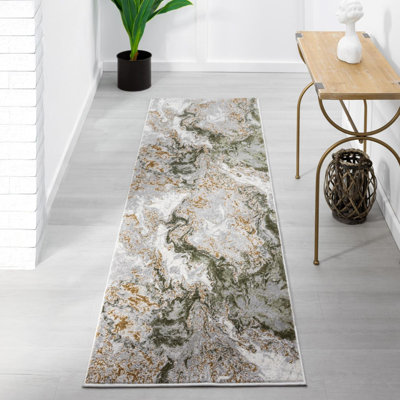Modern Abstract Green Gold Area Rug