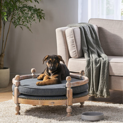 Pet Bed Medium, Contemporary Design, 28.47 W X D 15.26 H, Upholstered, Nailhead Trim, Charcoal Bed, Style,