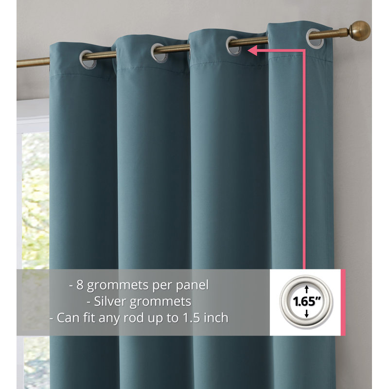 Alis Solid Color 100% Blackout Thermal Grommet Curtain Panels, Slate Blue, 42" W x 63" L