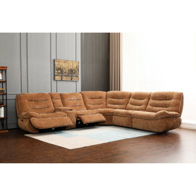 Canapé modulaire en chenille orange avec mouvement électrique exceptionnel, siège en mousse, console et mouvement de charge sans fil animé