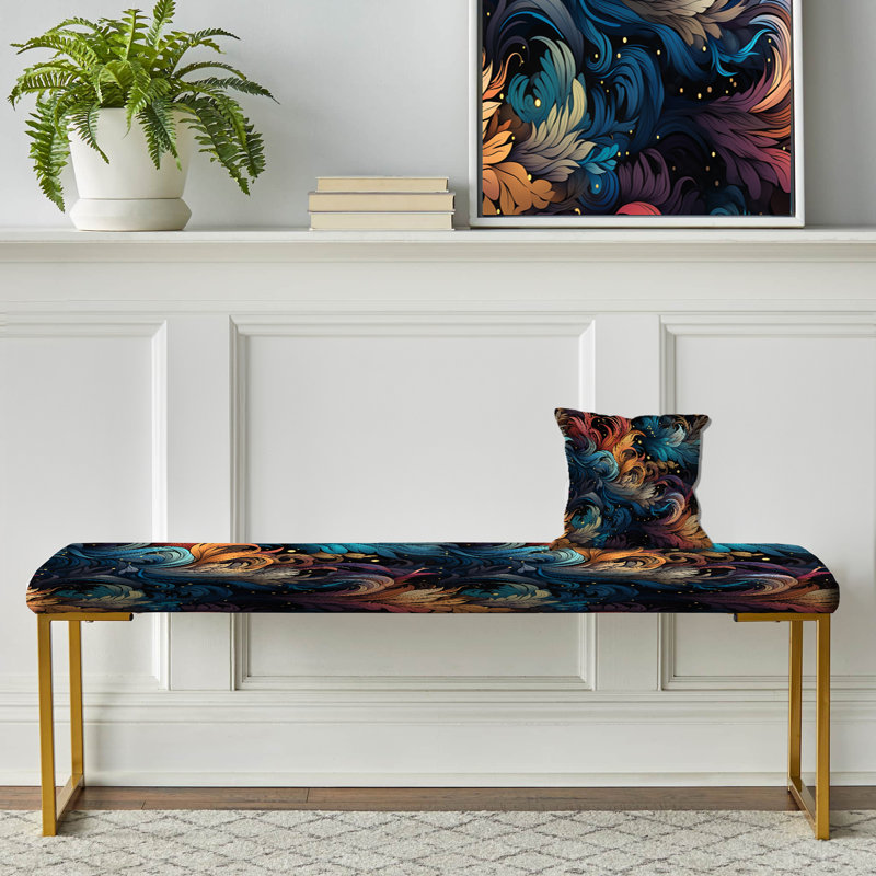 Rayon cosmique bleu et jaune - banc rembourré botanique doré, Éclat cosmique bleu et jaune - botanique