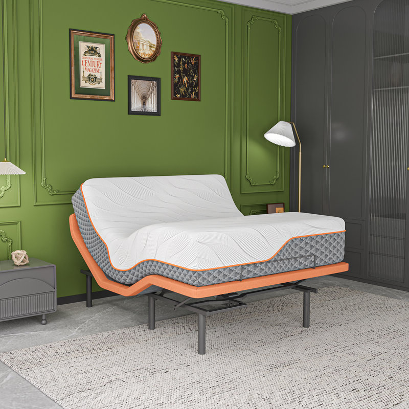 Structure de lit réglable ESHINE avec matelas hybride 14 po, inclinaison de l'oreiller, Massagae, télécommande et application sans fil, ports USB et de type C des deux côtés