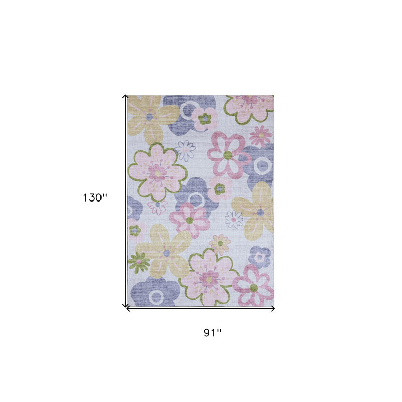 Tapis juvénile 8 pi x 11 pi rose et mauve à motif de fleurs juvéniles