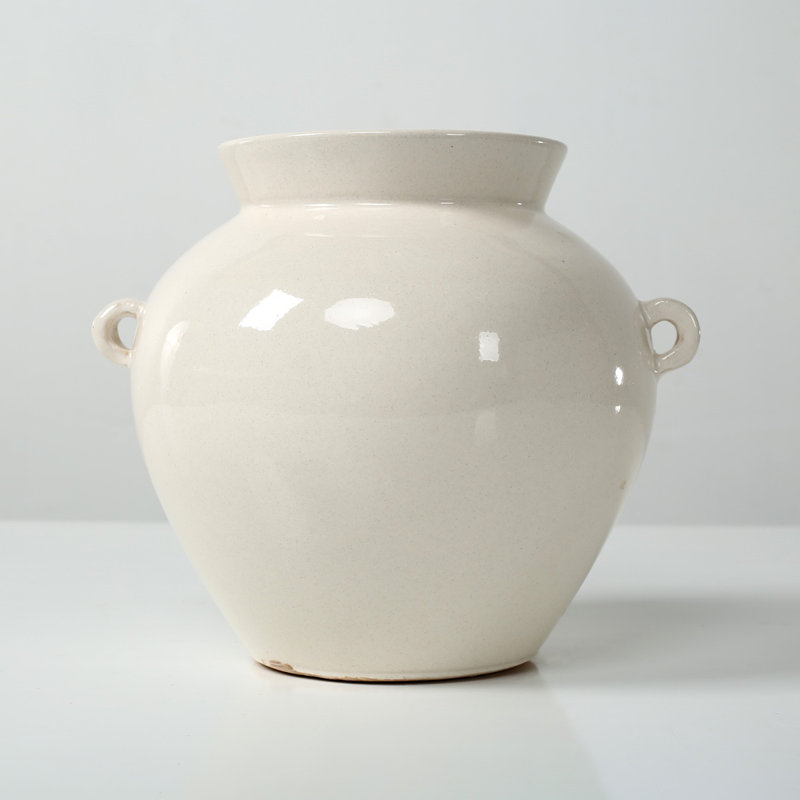 Approx. 8" High Off Whtie Ceramic Vase with Two Decorative Hooks