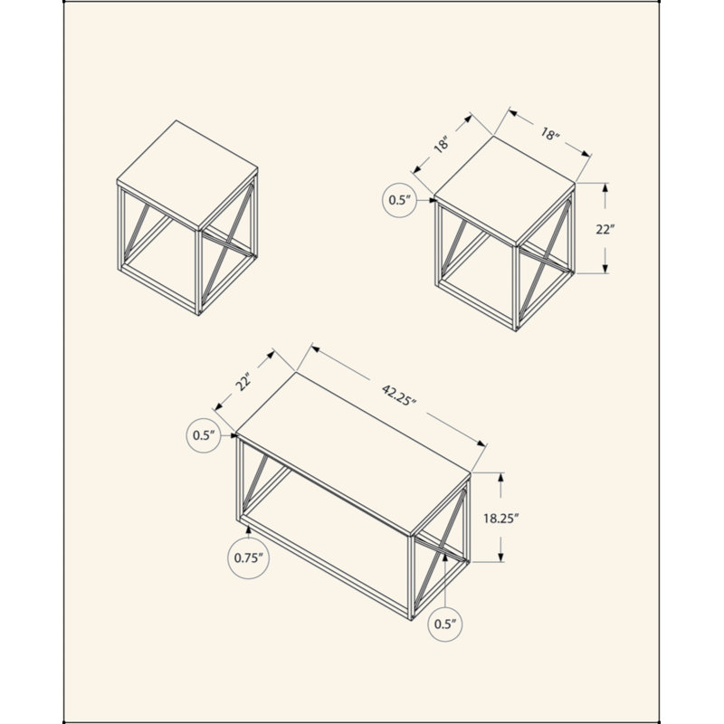 Ensemble de table, ensemble de 3 pièces, café, bout, côté, décor, salon, métal, contemporain, Taupe