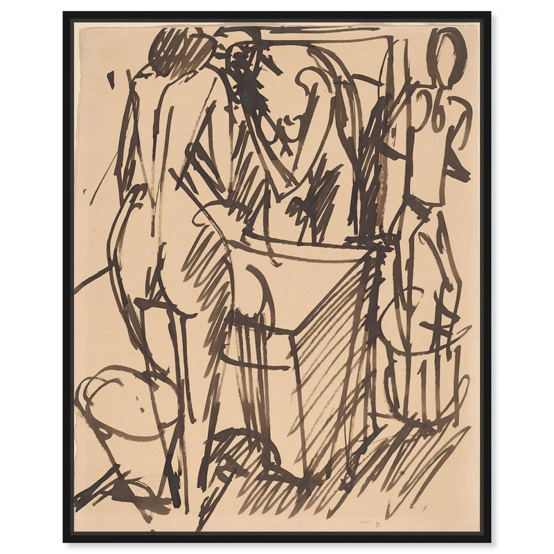 «Nude with a Mirror Canvas Vintage Figurative» par , H 21 po x l 17 po, Cadre flottant noir