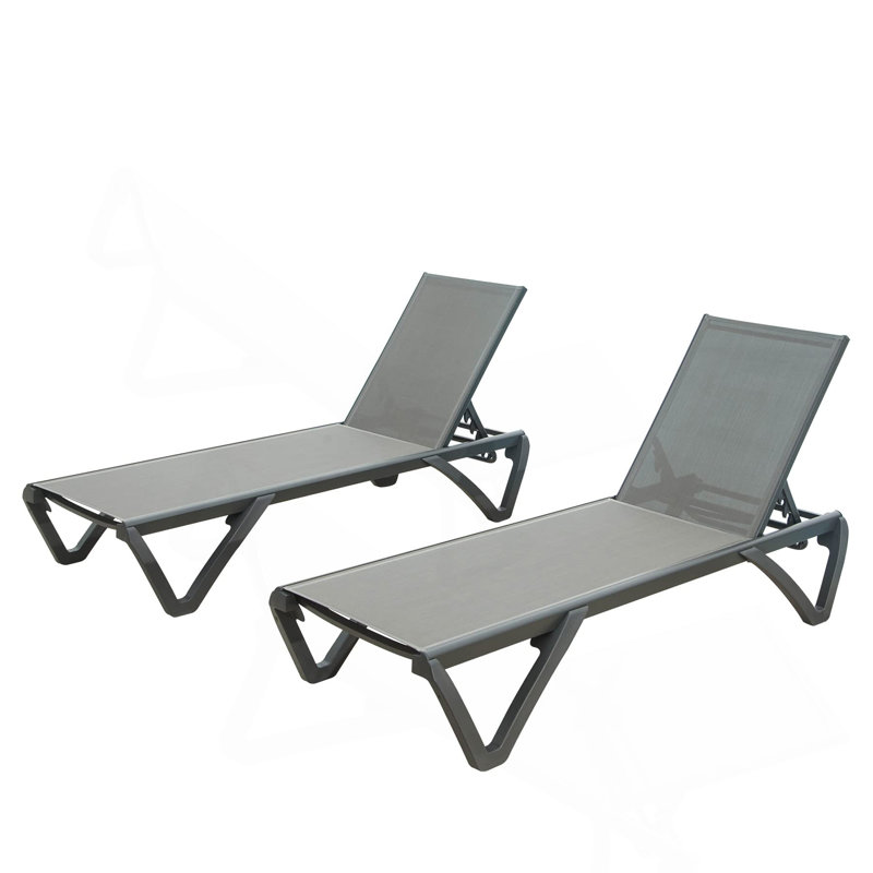 Chaise de patio d'extérieur en polypropylène aluminium avec dossier réglable, chaise longue pour la plage, la cour et le balcon (2 chaises longues)
