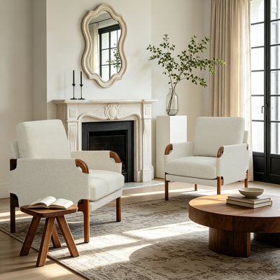 Chaises d'appoint Mid-Century modernes en tissu avec accoudoirs courbés en bois massif, ensemble de 2
