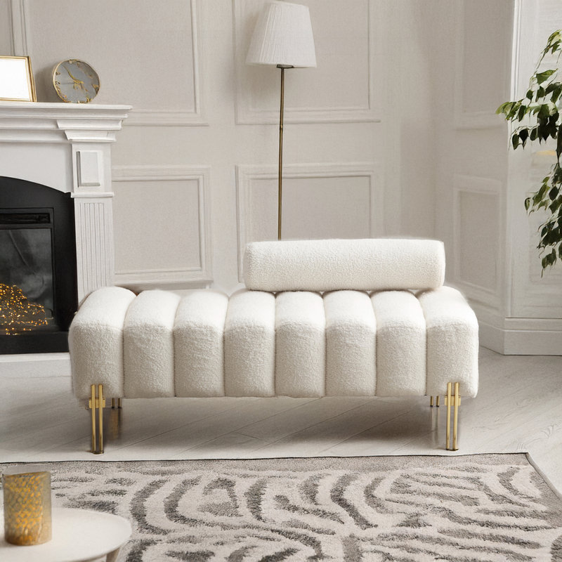Repose-pieds standard en tissu Sherpa de 53,2 po de largeur Makari, Beige