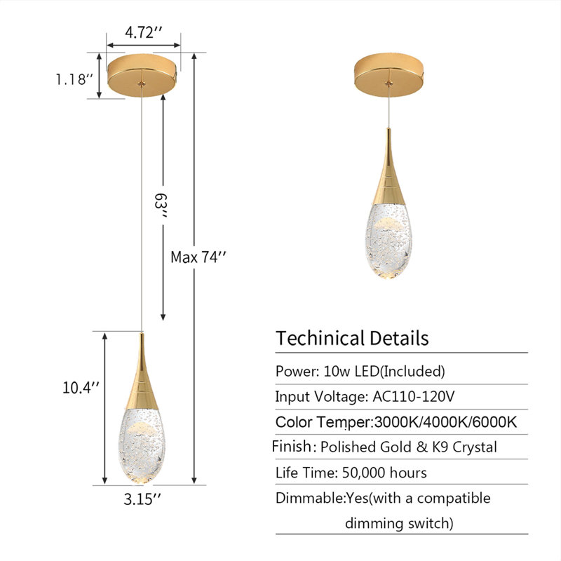 Lykeisha 1 - Light LED Single Pendant, Gold Jellyfish