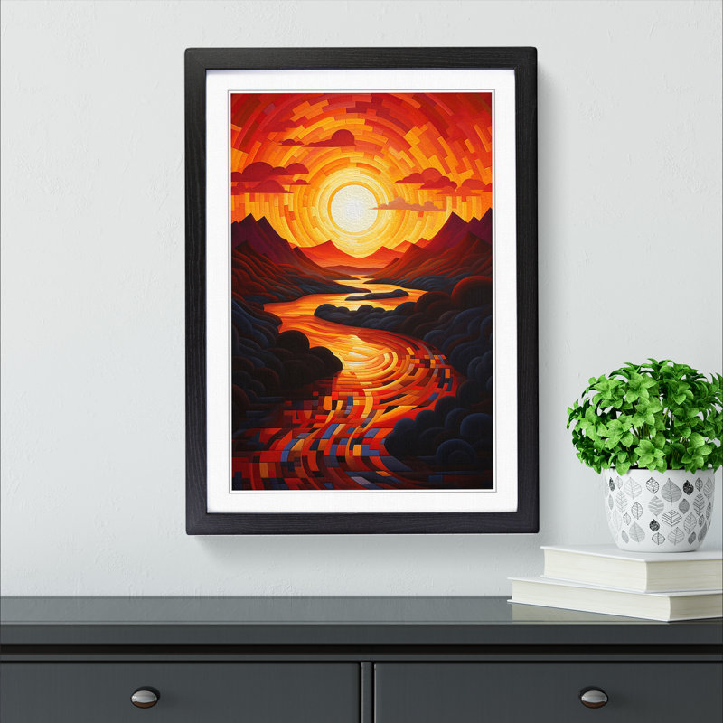 Sunset Orphism No.3 - Single Picture Frame Print on Wood, 64cm H x 46cm W x 2cm D, Black