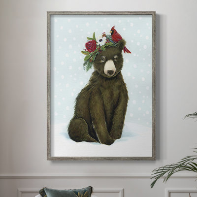 Winter Woodland Creatures with Cardinals I Framed Print - Solid Wood
