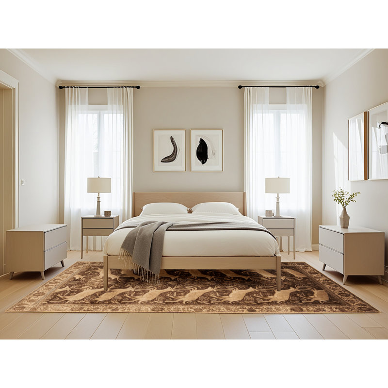 Machine Washable Persian Brown Area Rug, Rectangle 5' x 8'