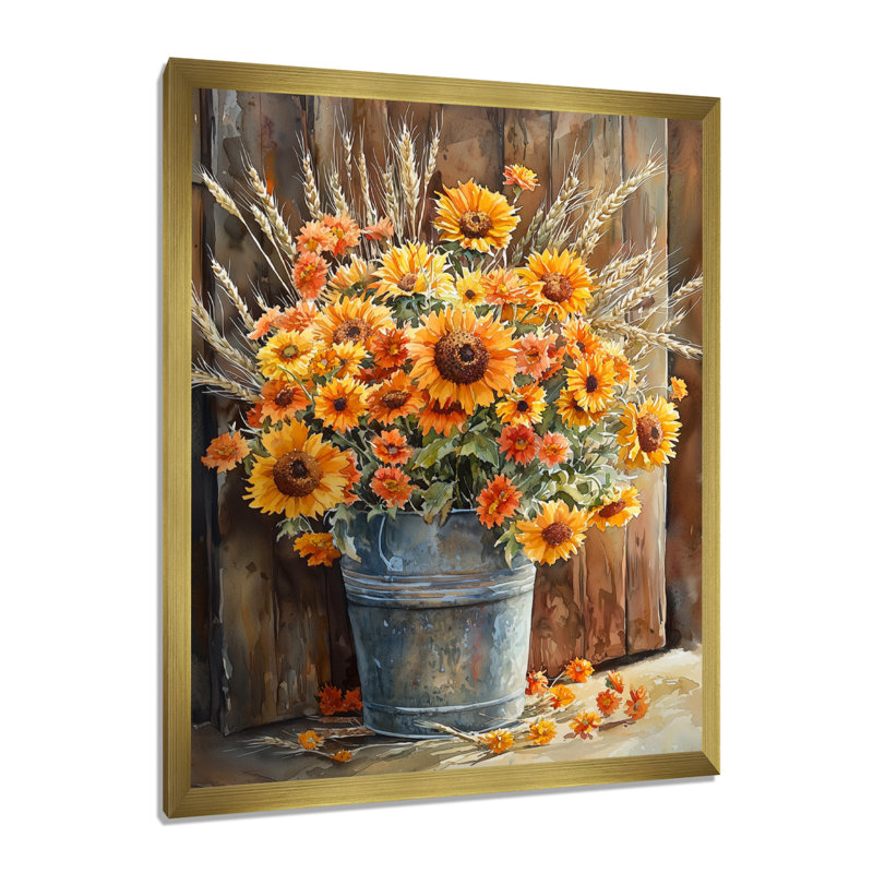 Ramona - Salon d'art mural floral, H 32 po x l 16 po, Reproduction encadrée d'une seule photo, Doré