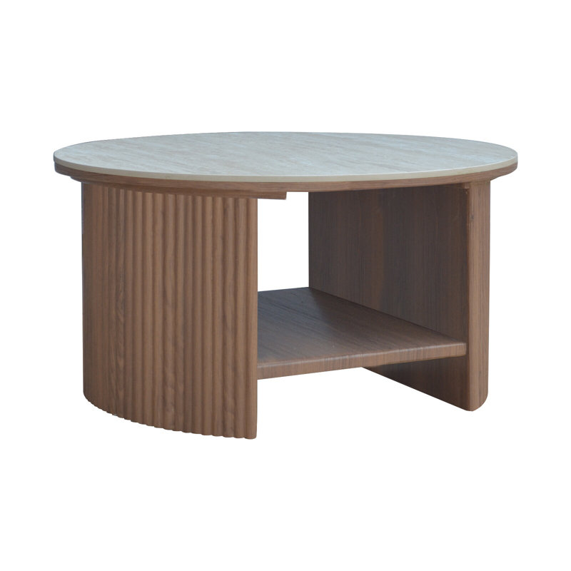 Table basse en bois massif brun avec plateau en marbre, Brun