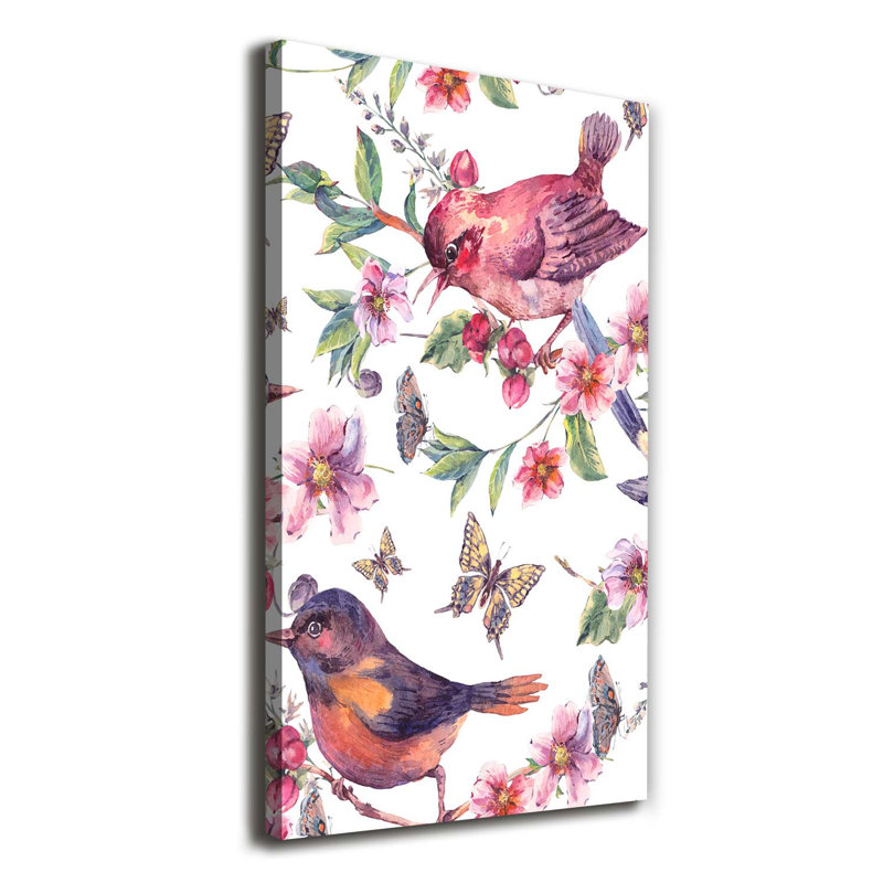 Birds Butterflies Flowers - Wrapped Canvas Print