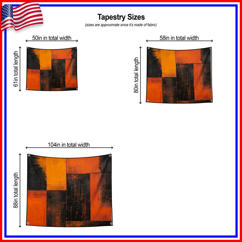 Tapisserie murale Orange Blocks - Formes géométriques, H 50 po x l 60 po avec 4 œillets