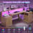 64.4" Modern L Shaped Desk With Drawers, Fluted Home Office Desk With Led Lights And Power Outlets, Wood Executive Desk With File Cabinet Monitor Stand, Oak-96741108