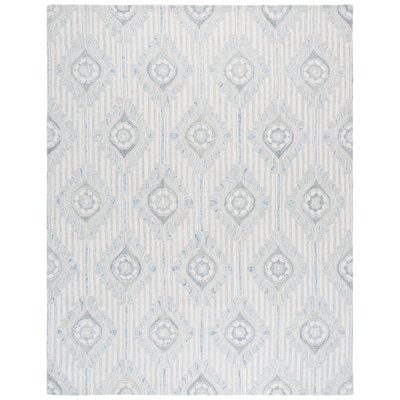 Faust 405 Hand Tufted Wool/Viscose/Cotton Damask Rug in Light Gray/Blue