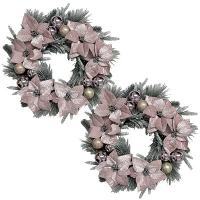 Couronne de Noël Poinsettia Rose Givré (Édition Luxe)