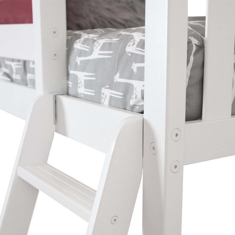 Lit mezzanine simple en bois massif avec rideau Ethridge Kids, Bleu, Blanc