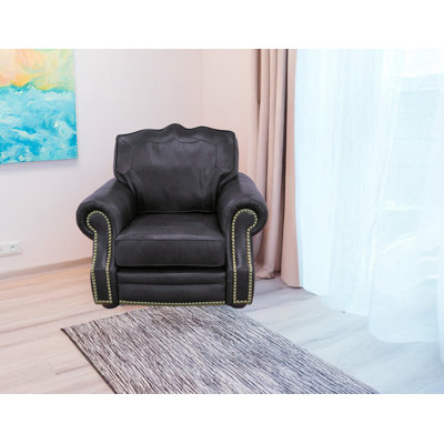 Stana 48" Genuine Leather Rolled Arm Club Chair with Nailhead Trim