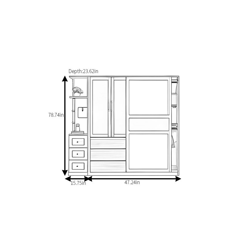 Garde-robe coulissante simple et élégante en osier, H 78,74 po x l 62,99 po x P 23,62 po