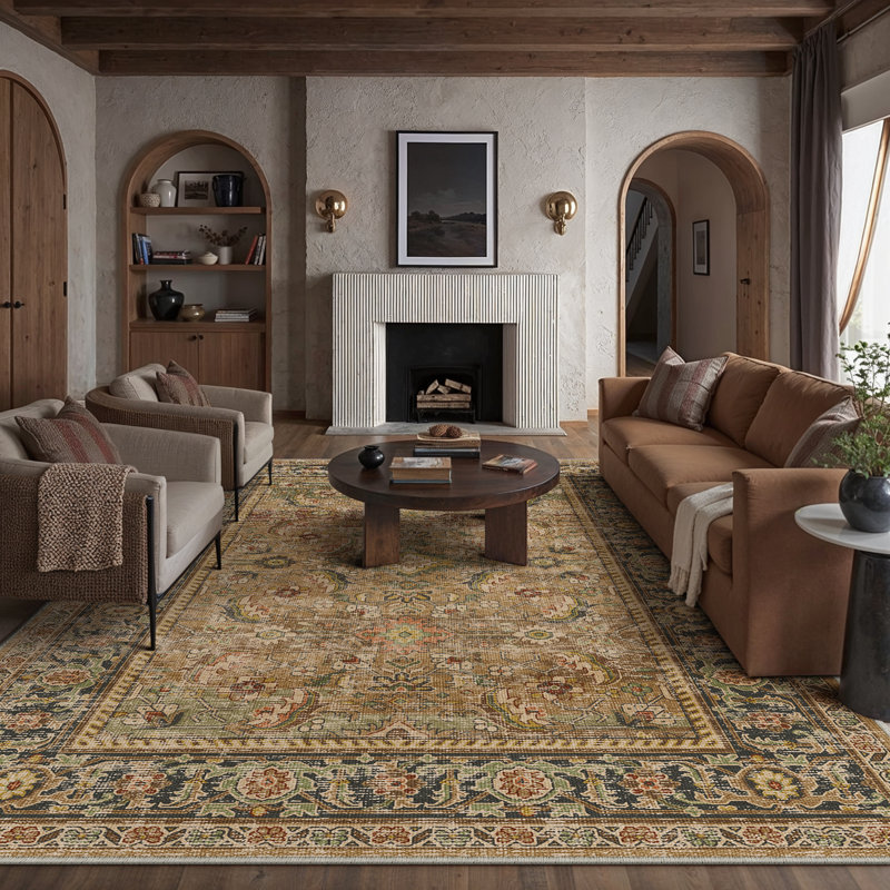 Tapis oriental rétro brun, Rectangle 5 pi x 7 pi 6 po