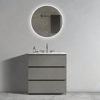 Meuble-lavabo autoportant avec lavabo et trois trous pour robinets