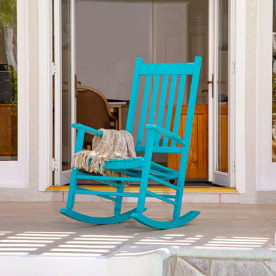 Porch Rocker, High Back Wood Rocking Chair