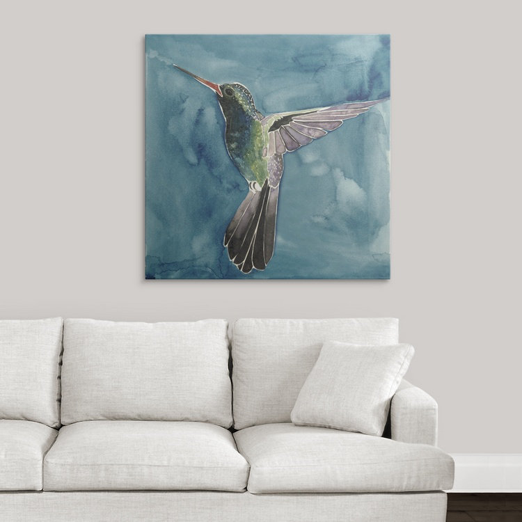 « ii », reproduction d’art dépilée Watercolor Hummingbird, H 35 po x l 35 po x P 1,5 po, Toile