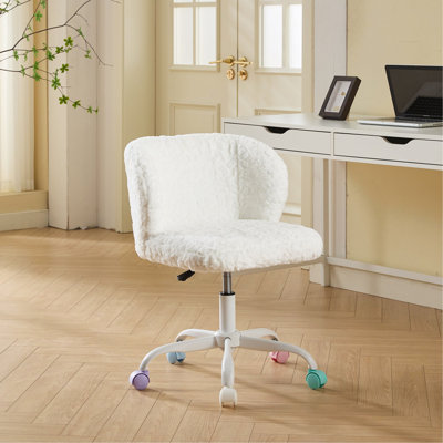 Chaise de bureau A&A Furniture, chaise de bureau à domicile en poils de lapin artificiels avec base en métal, chaise de bureau pivotante réglable, chaise de coiffeuse