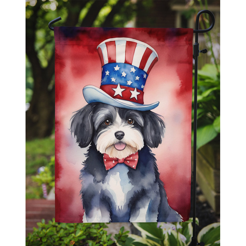 Drapeau patriotique du jardin américain, Bichon havanais noir / rouge