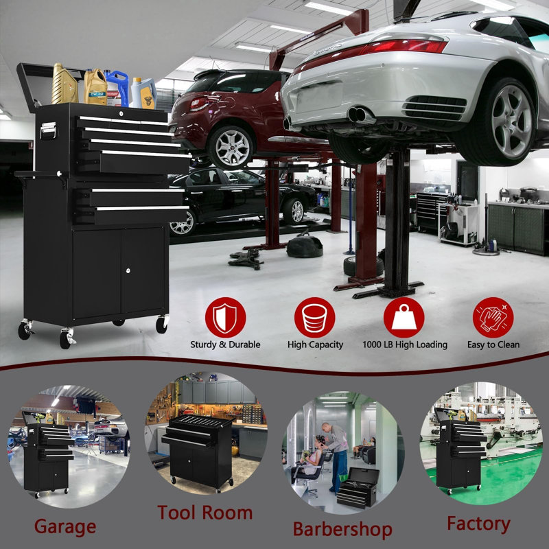 Coffre et armoire à outils 8 tiroirs à roulettes robustes - Organisateur de rangement d'outils en métal détachable 2-en-1, système de verrouillage, doublures coulissantes, boîte à outils mobile en acier pour garage ou atelier - Bleu