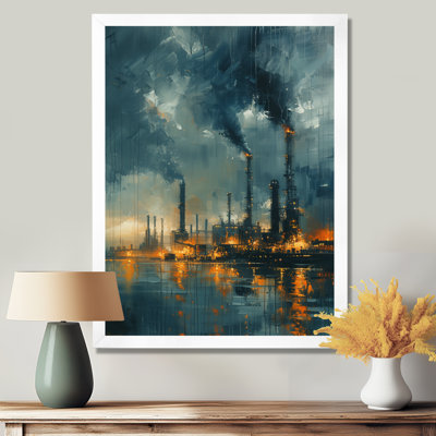 Bleu, bleu, usines, paysage industriel I - usines, décoration murale