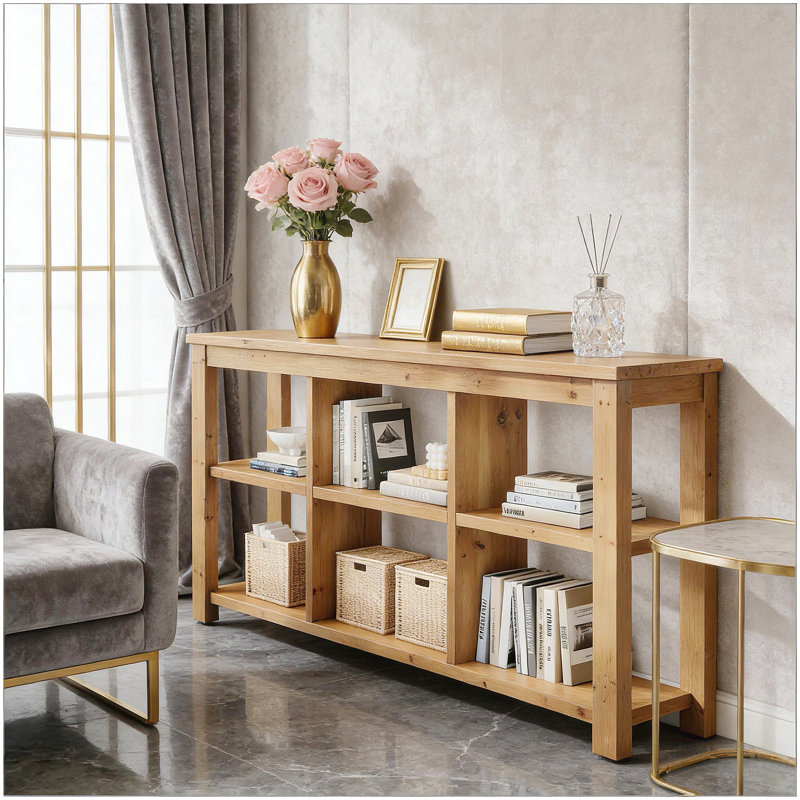 Modern Design Solid Wood Console Table with Adjustable Shelves, Sturdy and Versatile for Any Home