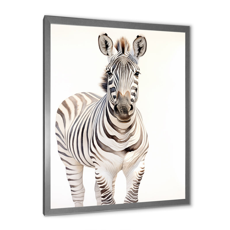 «Zebra Watercolor Zebra This», reproduction encadrée sur toile, Argent, H 32 po x l 16 po x P 1 po