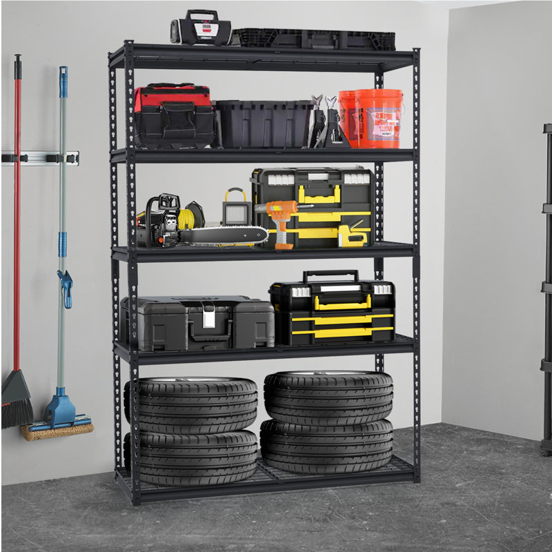 Étagère de garage 48 po x 18 po x 72 po, tablettes de rangement robustes, capacité de 2 500 lb, étagère en métal réglable, 5 tablettes industrielles pour atelier de sous-sol