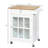 27" Kitchen Island With Drawer - White. Glass Door Cabinet & Towel Rack. Adjustable Shelf. Rubber Wood Top. 4 Wheels For Mobility. 26.5" W X 19" D 34" H. 110 Lbs Capacity On Drawer, Workspace. Mobile
