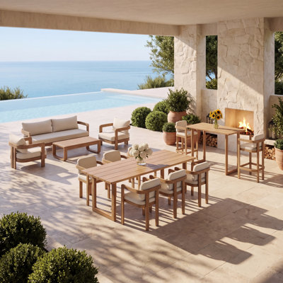 Assembly Free Sofa, Bar Stool, Dining Chairs,Quick Assembly Coffee Table,Outdoor Aluminum Conversation Set, 12 Person Outdoor Conversation Set, Wood Grain Veneer Set for Patio