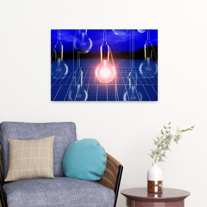 Ampoule illuminée au-dessus d'un panneau solaire, H 16 po x l 24 po