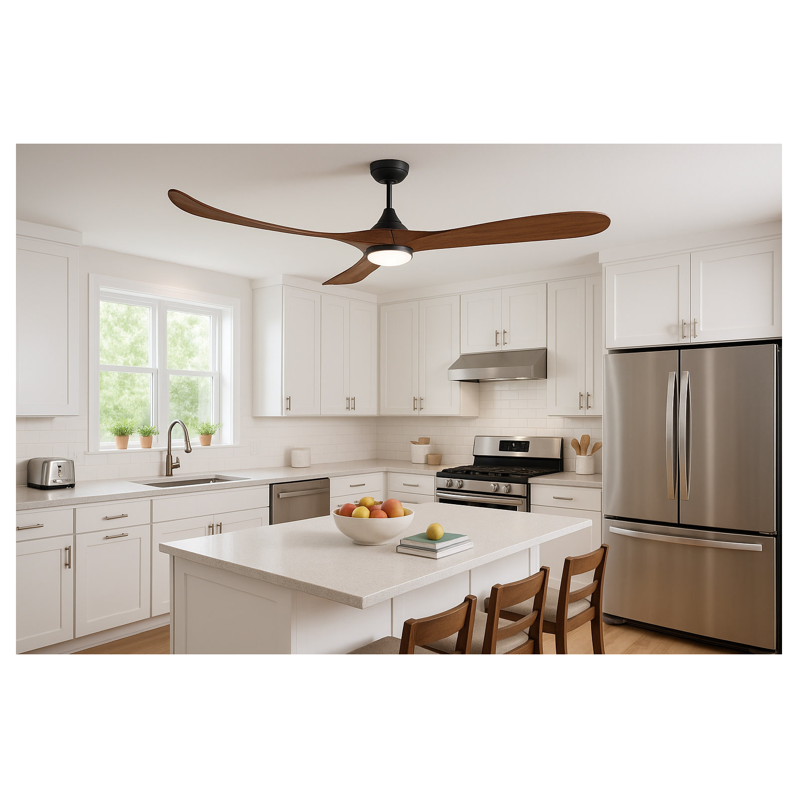 Reze 3 Blade Ceiling Fan with LED Light Kit, Walnut